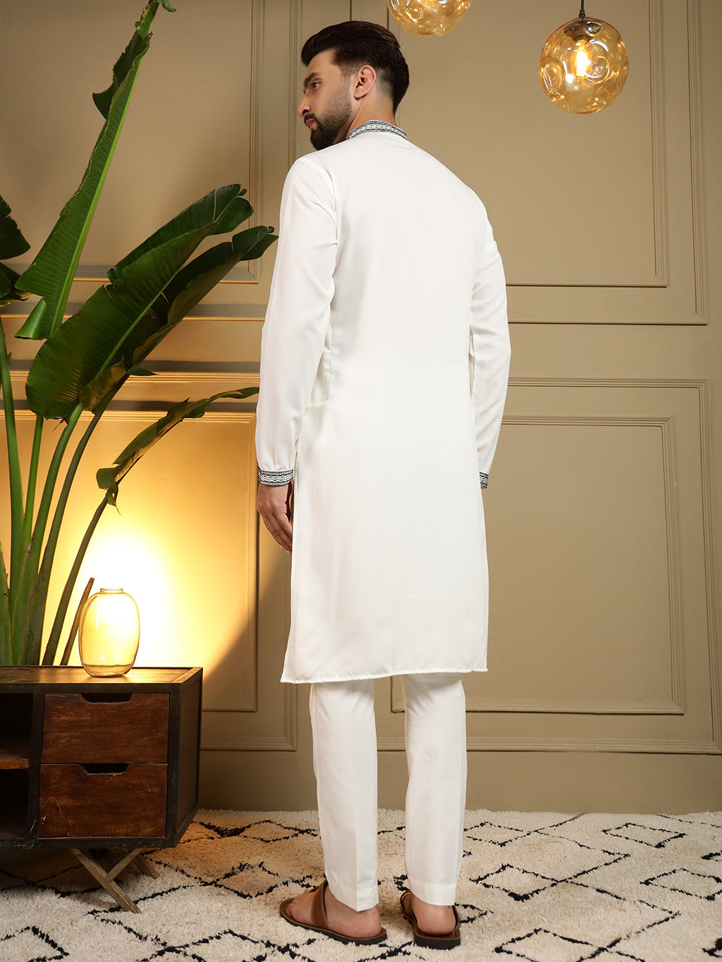 Jyoti Fashion Men's White Viscose Silk Sequins Embroidered Kurta with Pajama