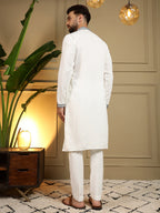 Jyoti Fashion Men's White Viscose Silk Sequins Embroidered Kurta with Pajama