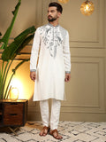 Jyoti Fashion Men's White Viscose Silk Sequins Embroidered Kurta with Pajama