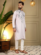 Jyoti Fashion Men's Lavender Viscose Silk Sequins Embroidered Kurta with Pajama