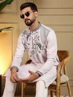Jyoti Fashion Men's Lavender Viscose Silk Sequins Embroidered Kurta with Pajama