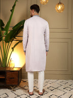 Jyoti Fashion Men's Lavender Viscose Silk Sequins Embroidered Kurta with Pajama