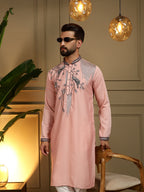 Jyoti Fashion Men's Peach Viscose Silk Sequins Embroidered Kurta with Pajama