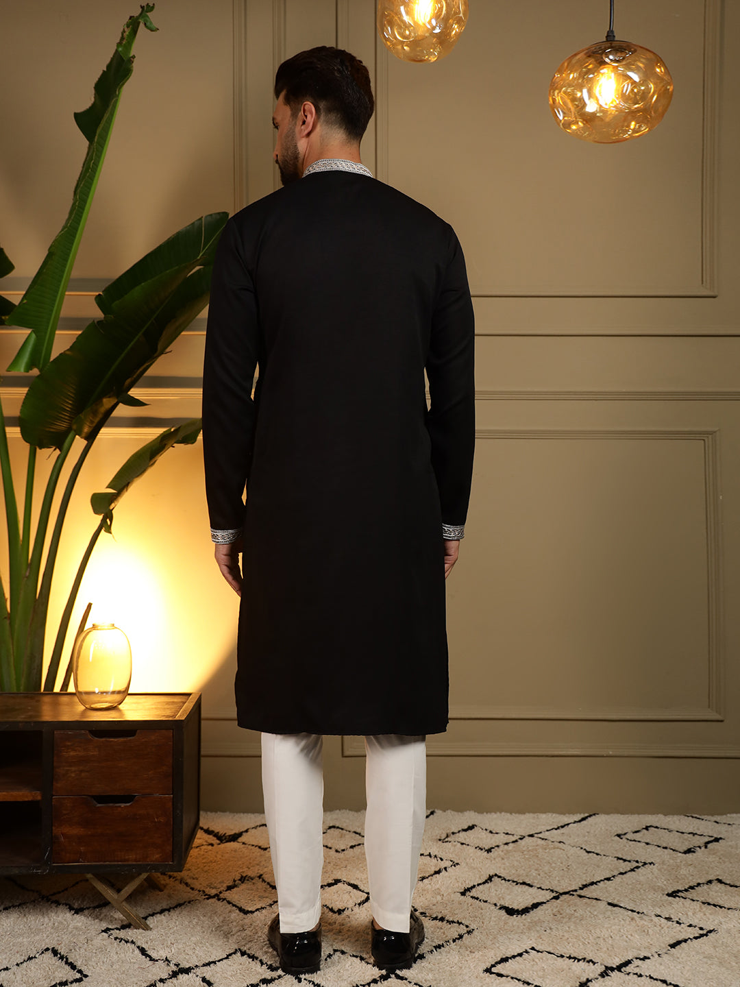 Jyoti Fashion Men's Black Viscose Silk Sequins Embroidered Kurta with Pajama
