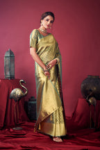Jyoti Fashion Women's Grey Tissue Silk Zari Woven Saree with Blouse - Distacart