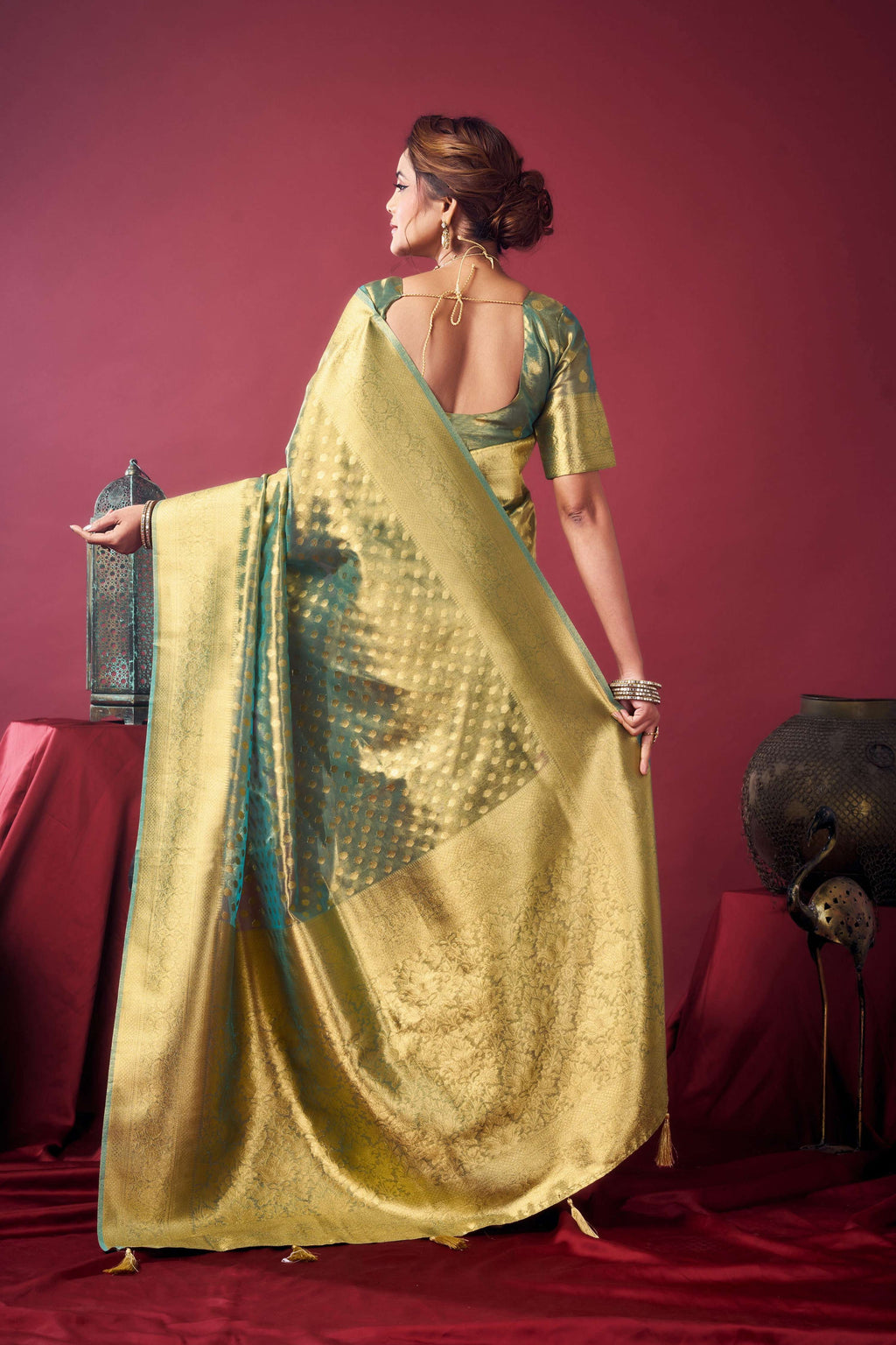Jyoti Fashion Women's Grey Tissue Silk Zari Woven Saree with Blouse - Distacart