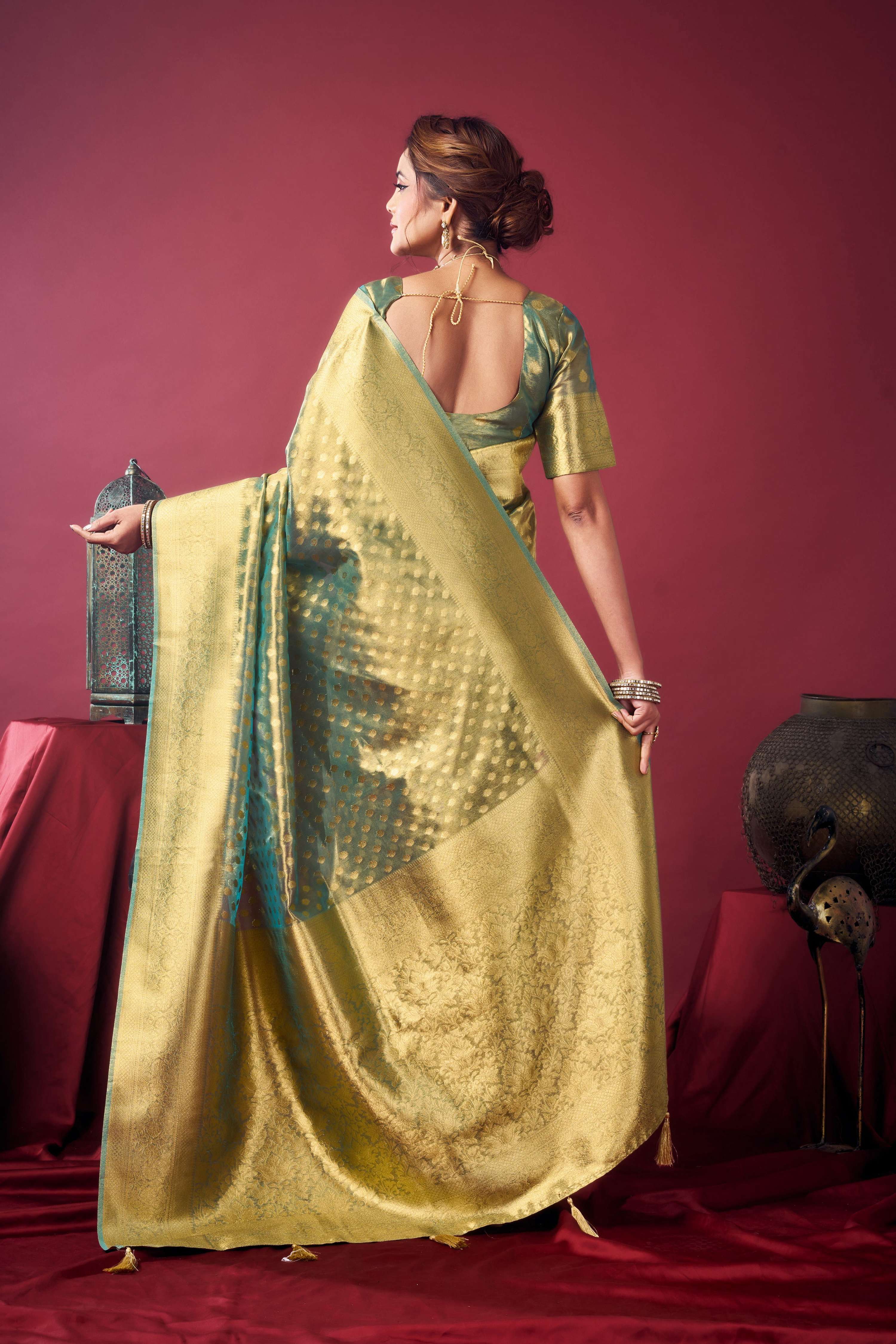 Jyoti Fashion Women's Grey Tissue Silk Zari Woven Saree with Blouse - Distacart
