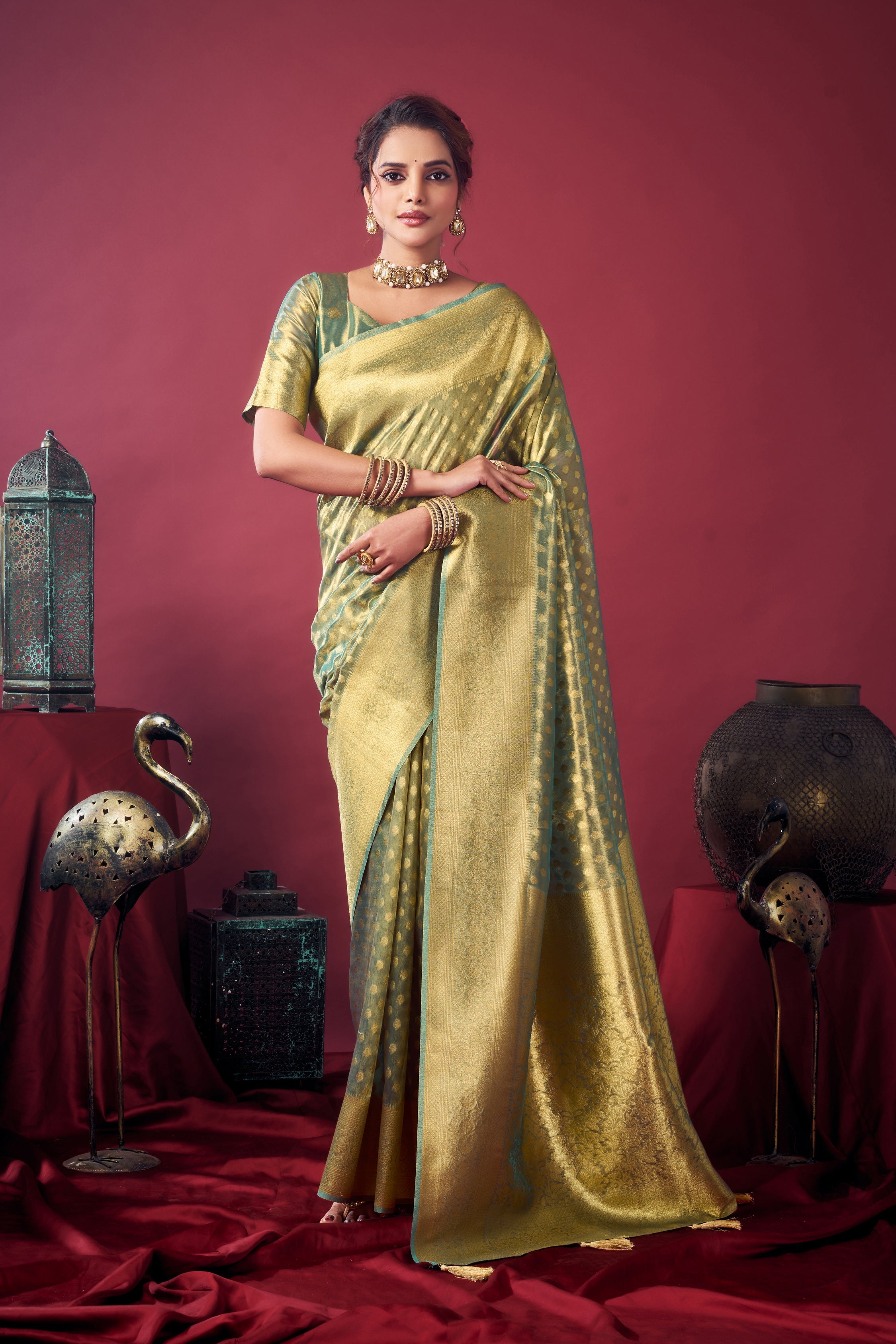 Jyoti Fashion Women's Grey Tissue Silk Zari Woven Saree with Blouse - Distacart