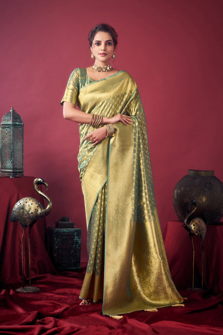 Jyoti Fashion Women's Grey Tissue Silk Zari Woven Saree with Blouse