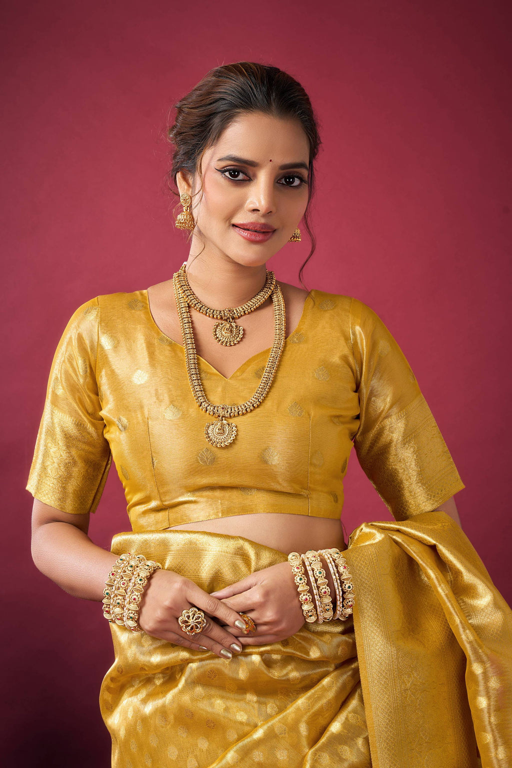 Jyoti Fashion Women's Mustard Tissue Silk Zari Woven Saree with Blouse - Distacart