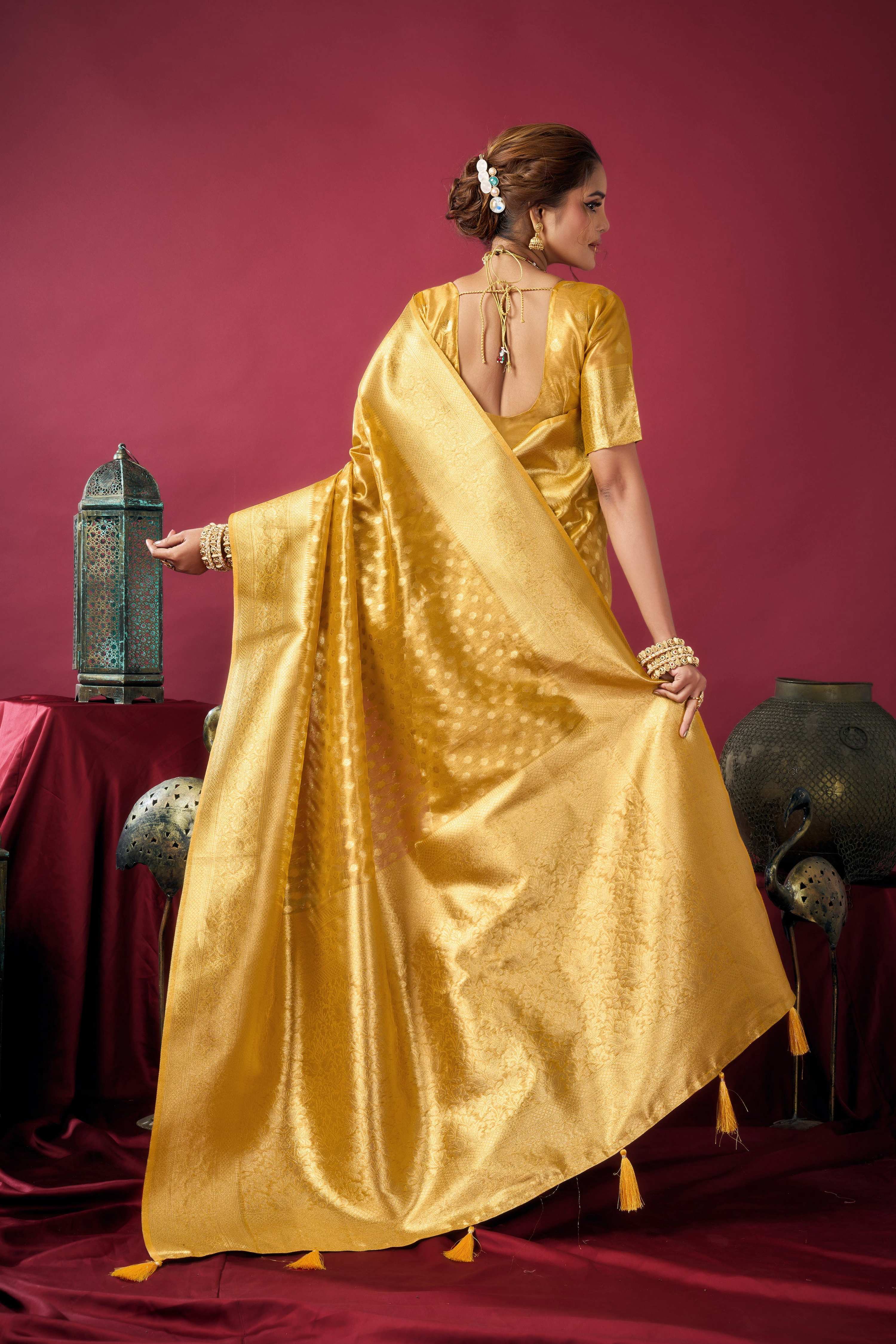 Jyoti Fashion Women's Mustard Tissue Silk Zari Woven Saree with Blouse - Distacart