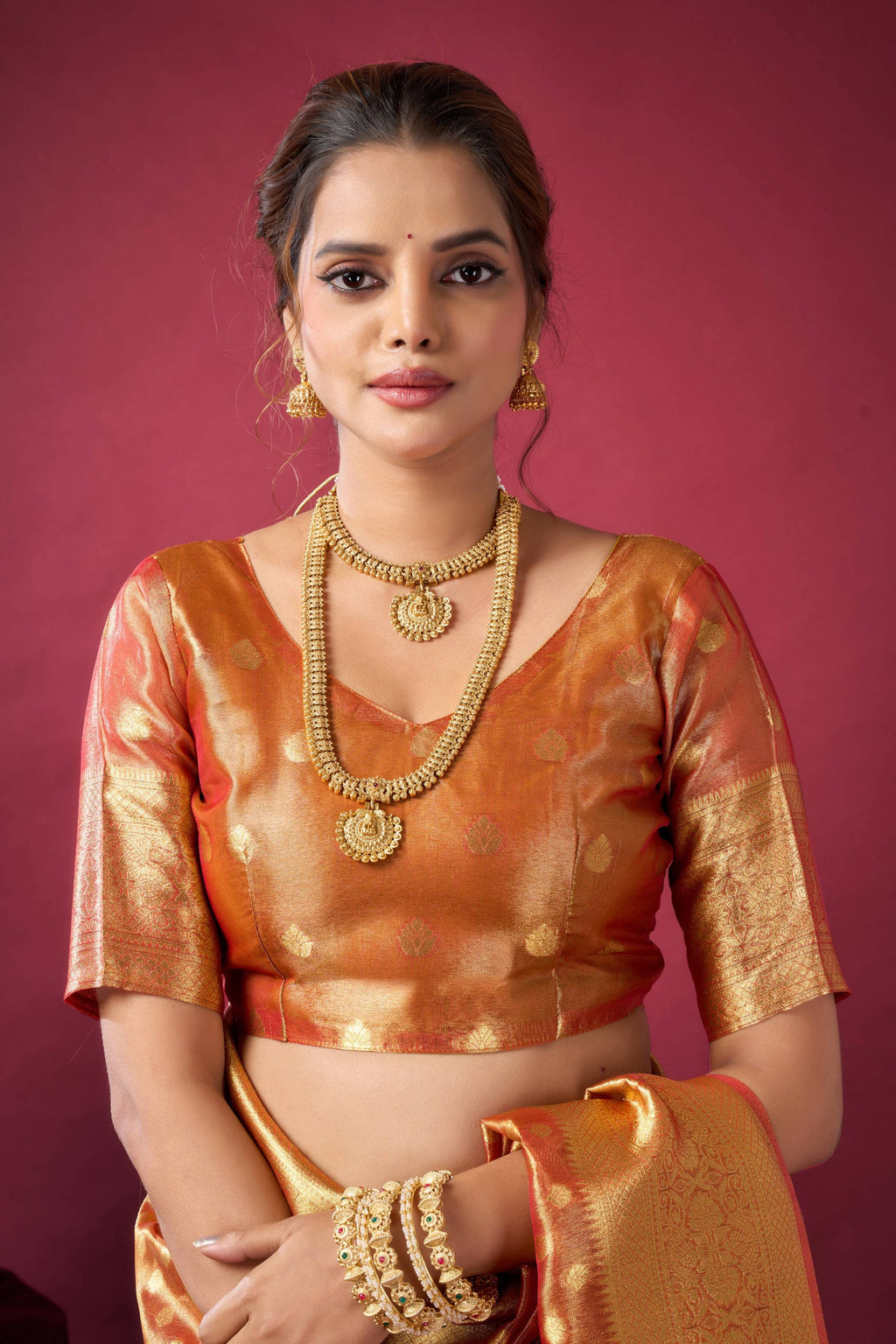Jyoti Fashion Women's Orange Tissue Silk Zari Woven Saree with Blouse - Distacart