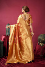 Jyoti Fashion Women's Orange Tissue Silk Zari Woven Saree with Blouse - Distacart