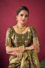 Jyoti Fashion Women's Mehendi Tissue Silk Zari Woven Saree with Blouse - Distacart