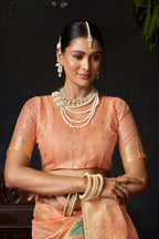 Jyoti Fashion Women's Peach Organza Khadi Zari Woven Saree with Blouse - Distacart