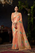 Jyoti Fashion Women's Peach Organza Khadi Zari Woven Saree with Blouse - Distacart