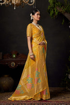 Jyoti Fashion Women's Yellow Organza Khadi Zari Woven Saree with Blouse - Distacart