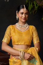 Jyoti Fashion Women's Yellow Organza Khadi Zari Woven Saree with Blouse - Distacart