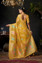 Jyoti Fashion Women's Yellow Organza Khadi Zari Woven Saree with Blouse - Distacart