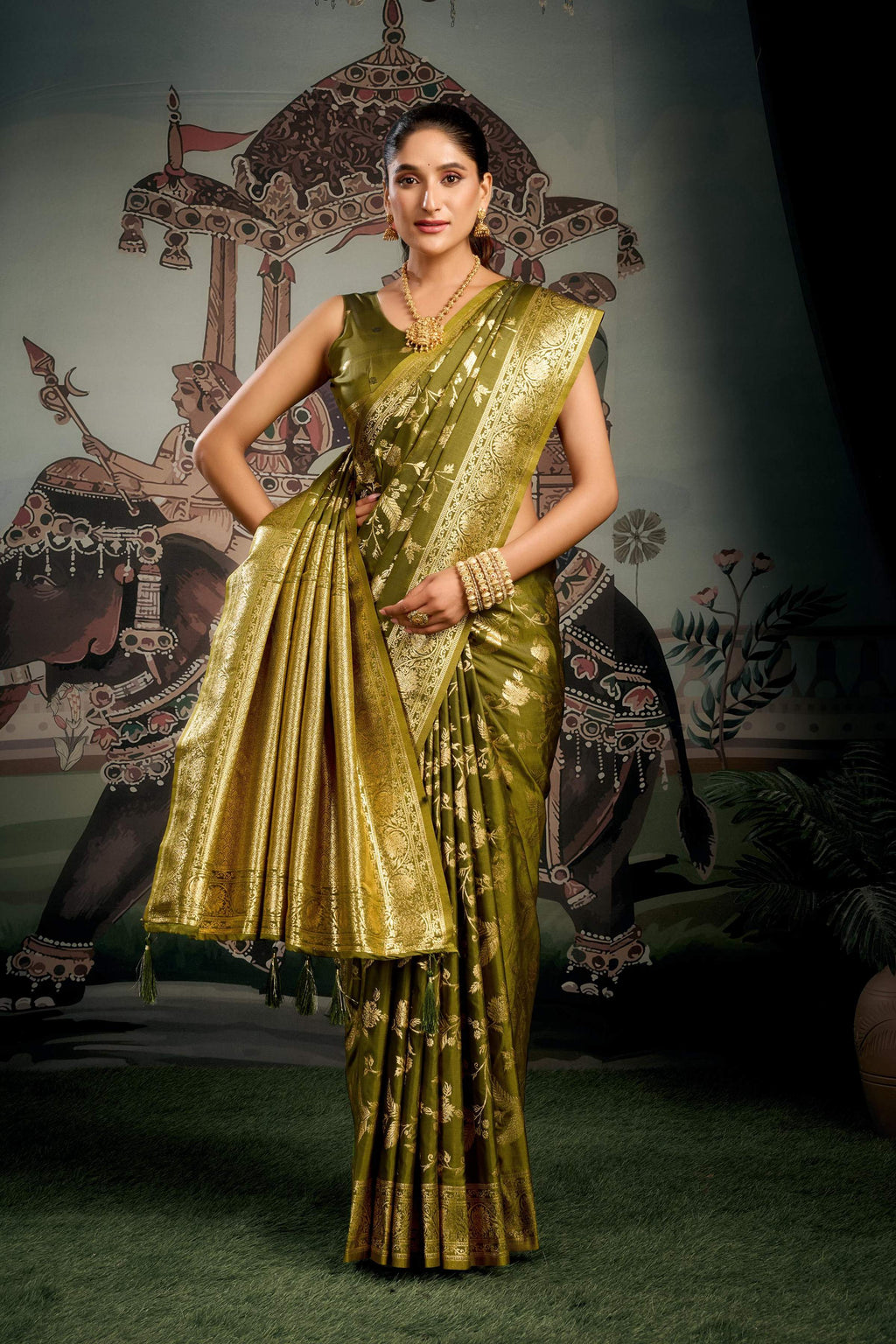 Jyoti Fashion Women's Mehendi Premium Soft Silk Zari Woven Saree with Blouse - Distacart