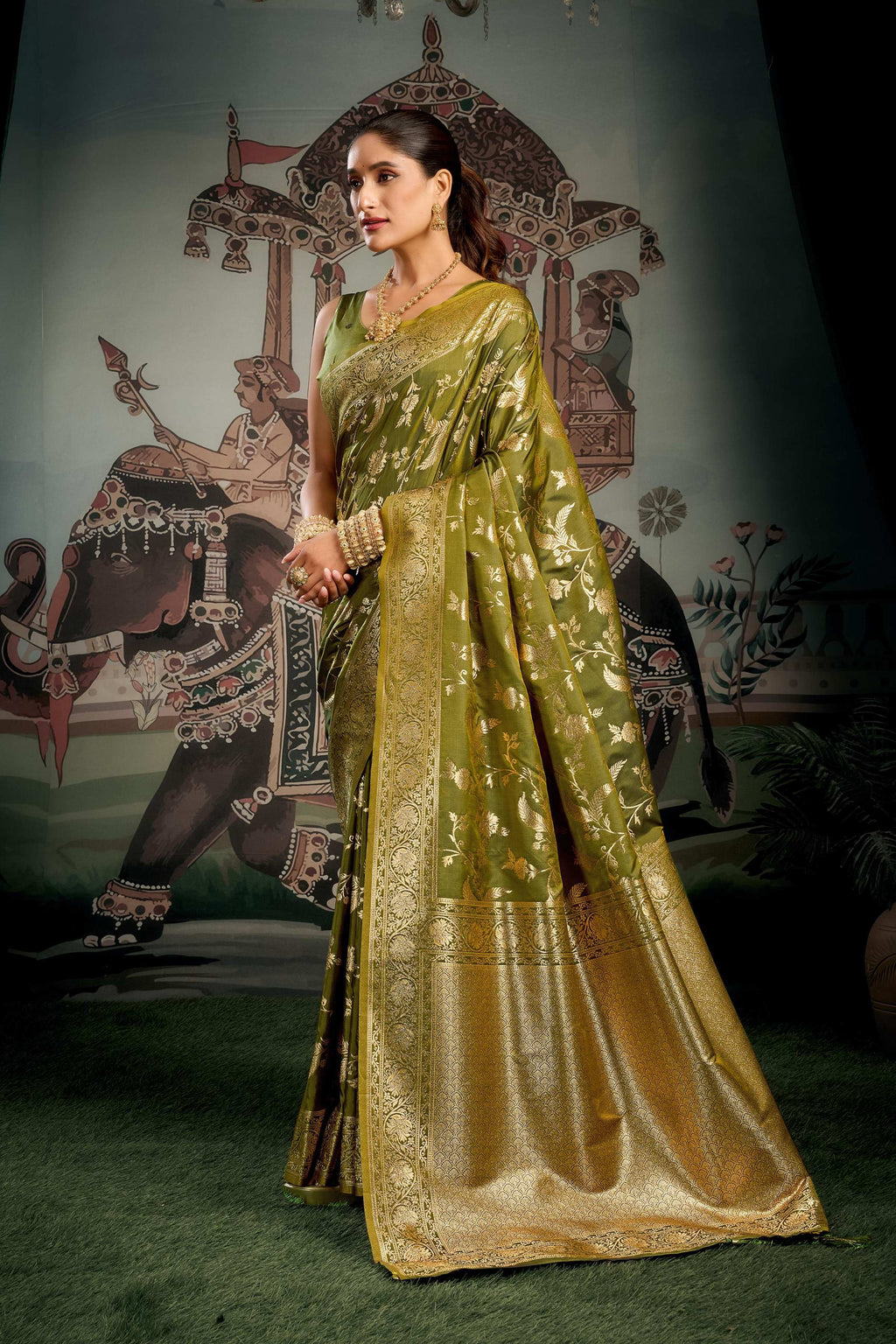 Jyoti Fashion Women's Mehendi Premium Soft Silk Zari Woven Saree with Blouse - Distacart
