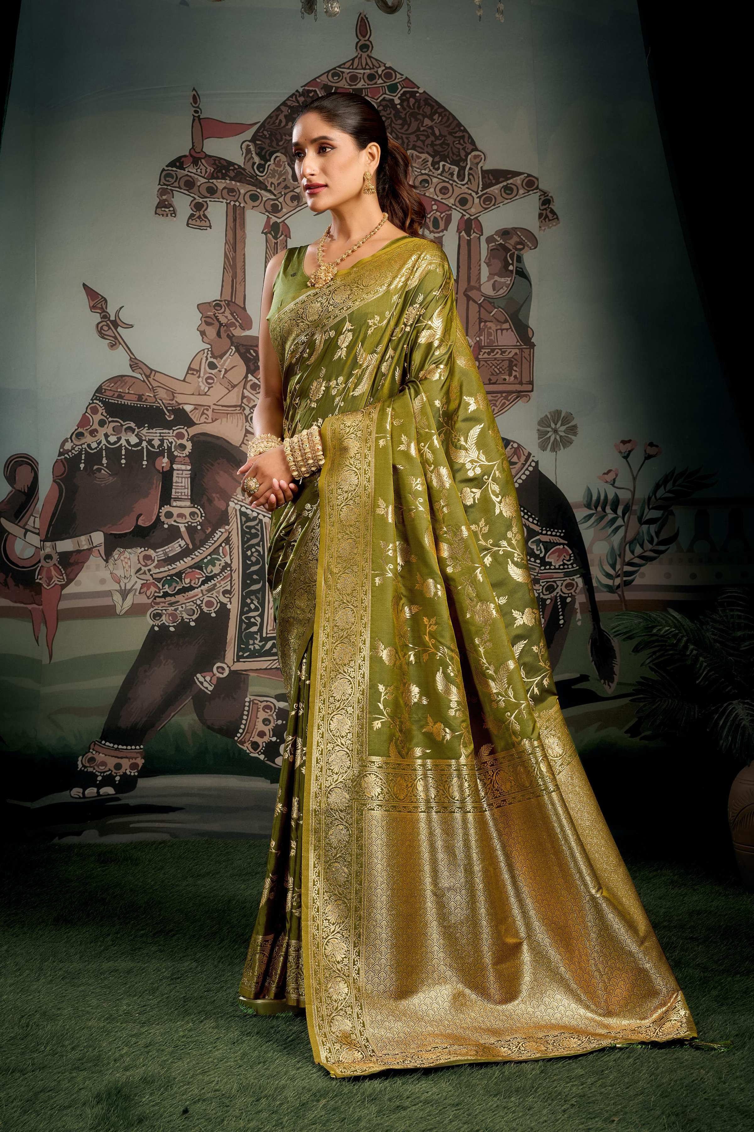 Jyoti Fashion Women's Mehendi Premium Soft Silk Zari Woven Saree with Blouse - Distacart