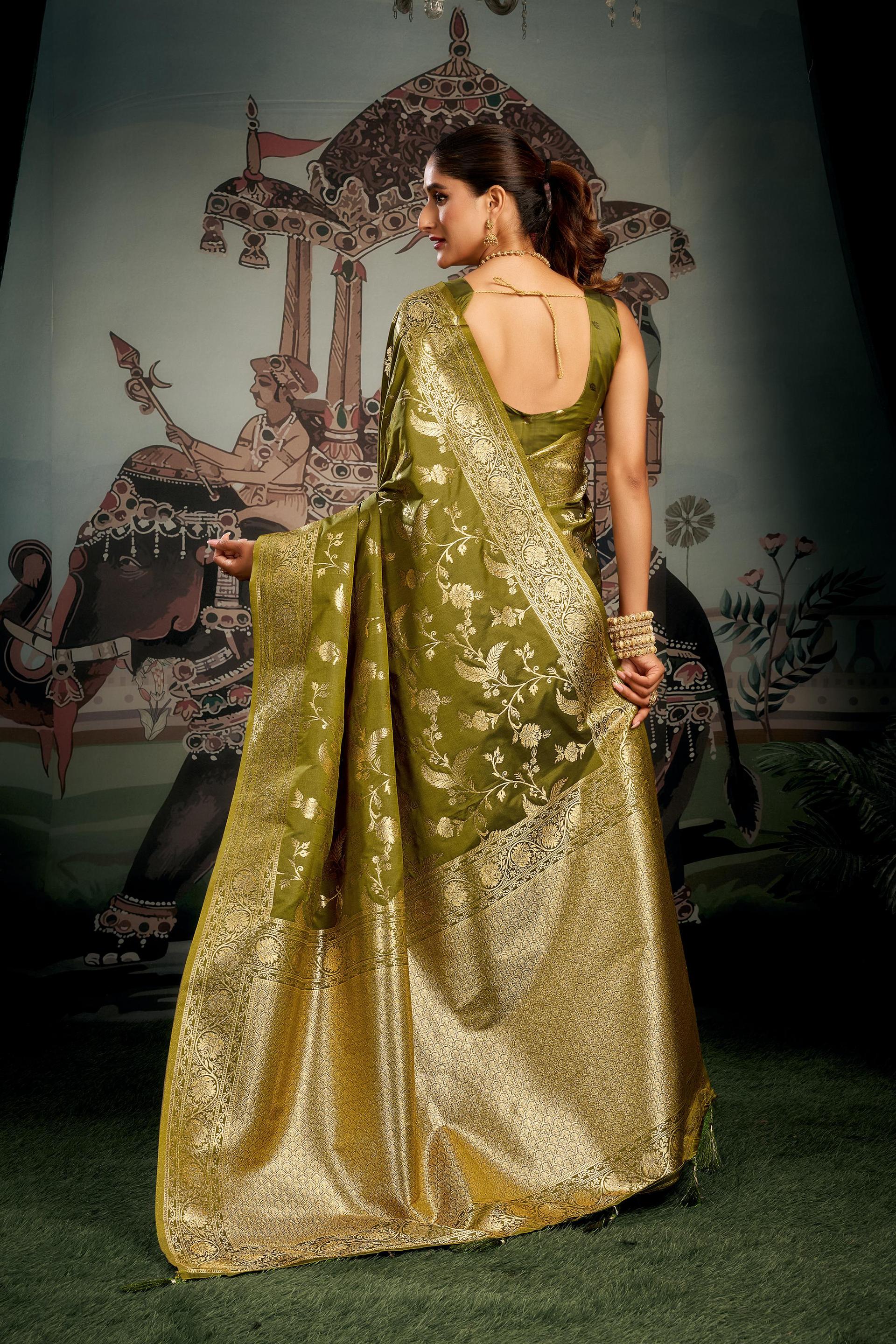 Jyoti Fashion Women's Mehendi Premium Soft Silk Zari Woven Saree with Blouse - Distacart