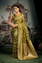Jyoti Fashion Women's Mehendi Premium Soft Silk Zari Woven Saree with Blouse - Distacart