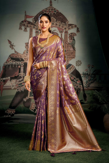 Jyoti Fashion Women's Wine Premium Soft Silk Zari Woven Saree with Blouse