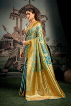 Jyoti Fashion Women's Turquoise Premium Soft Silk Zari Woven Saree with Blouse - Distacart