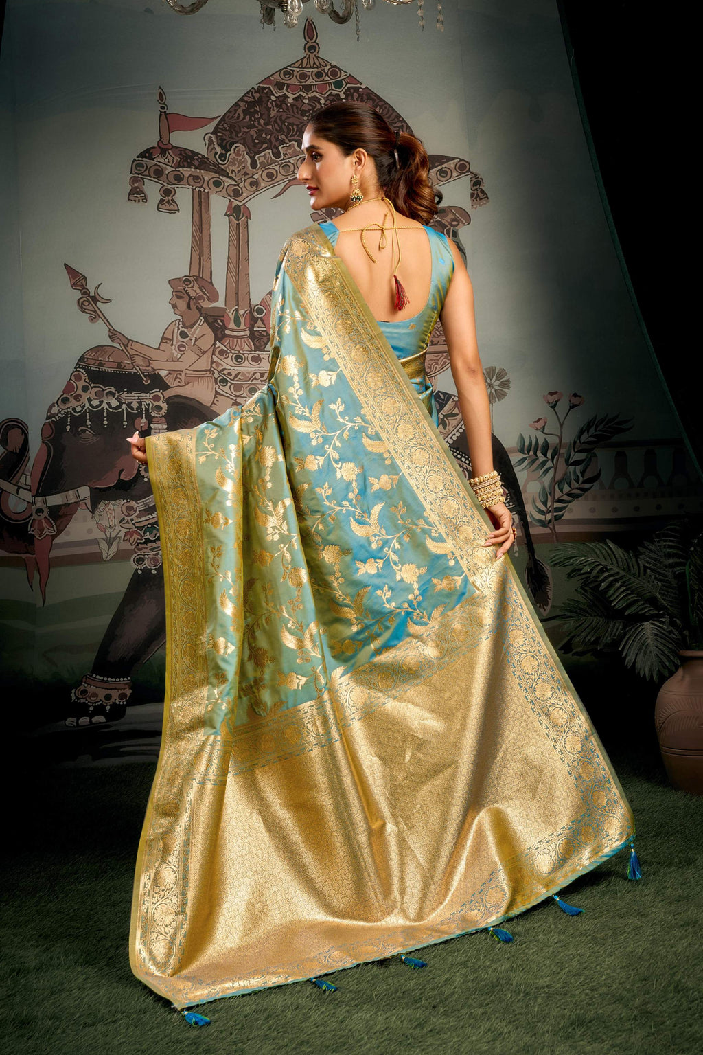 Jyoti Fashion Women's Turquoise Premium Soft Silk Zari Woven Saree with Blouse - Distacart