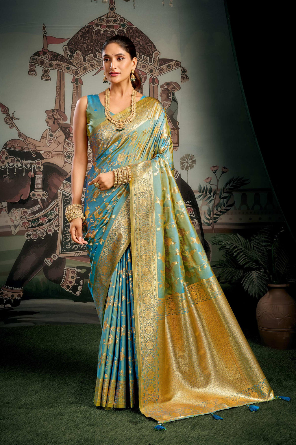 Jyoti Fashion Women's Turquoise Premium Soft Silk Zari Woven Saree with Blouse - Distacart