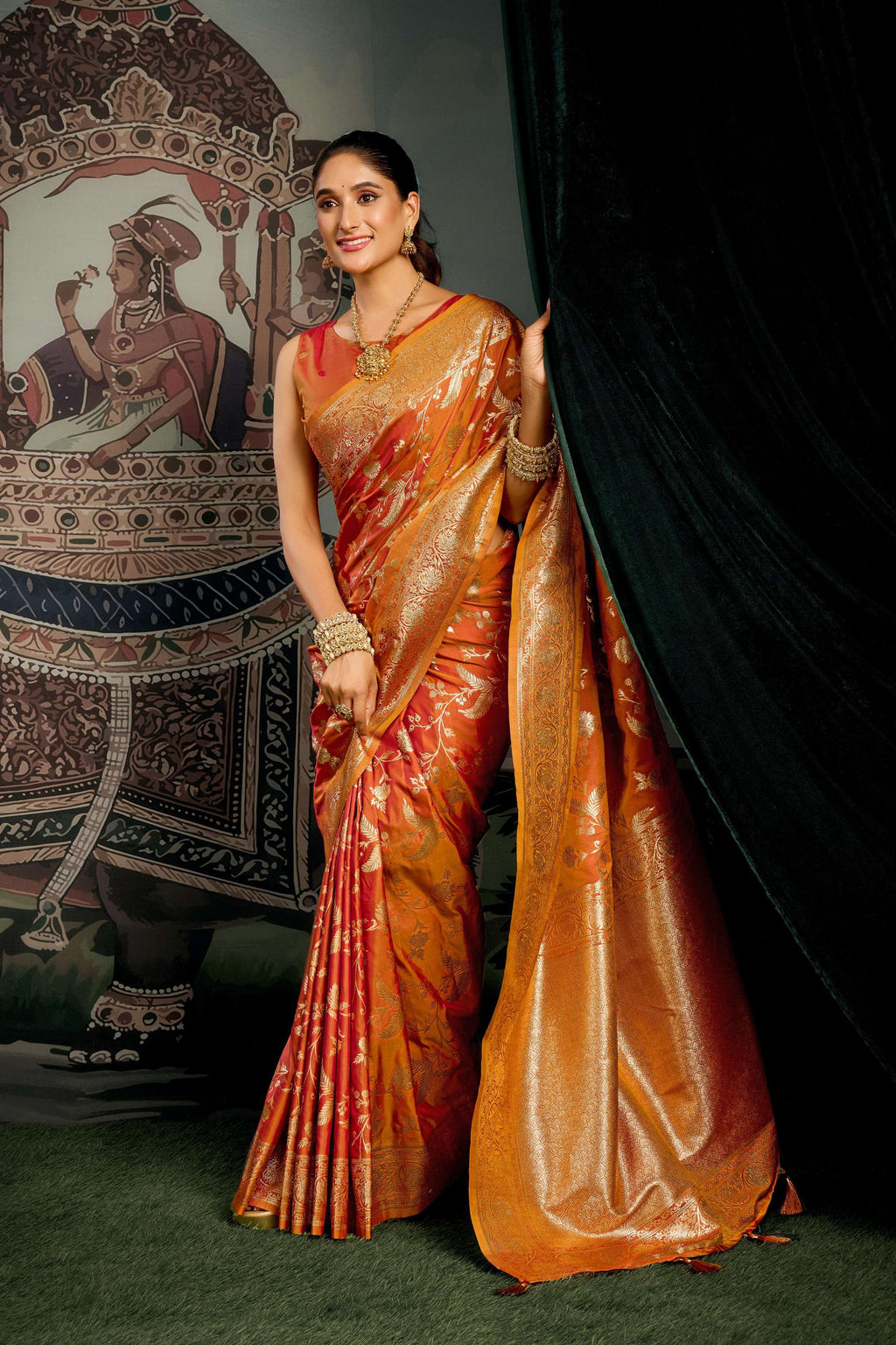 Jyoti Fashion Women's Orange Premium Soft Silk Zari Woven Saree with Blouse - Distacart