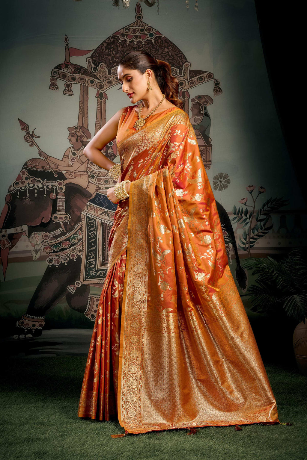 Jyoti Fashion Women's Orange Premium Soft Silk Zari Woven Saree with Blouse - Distacart