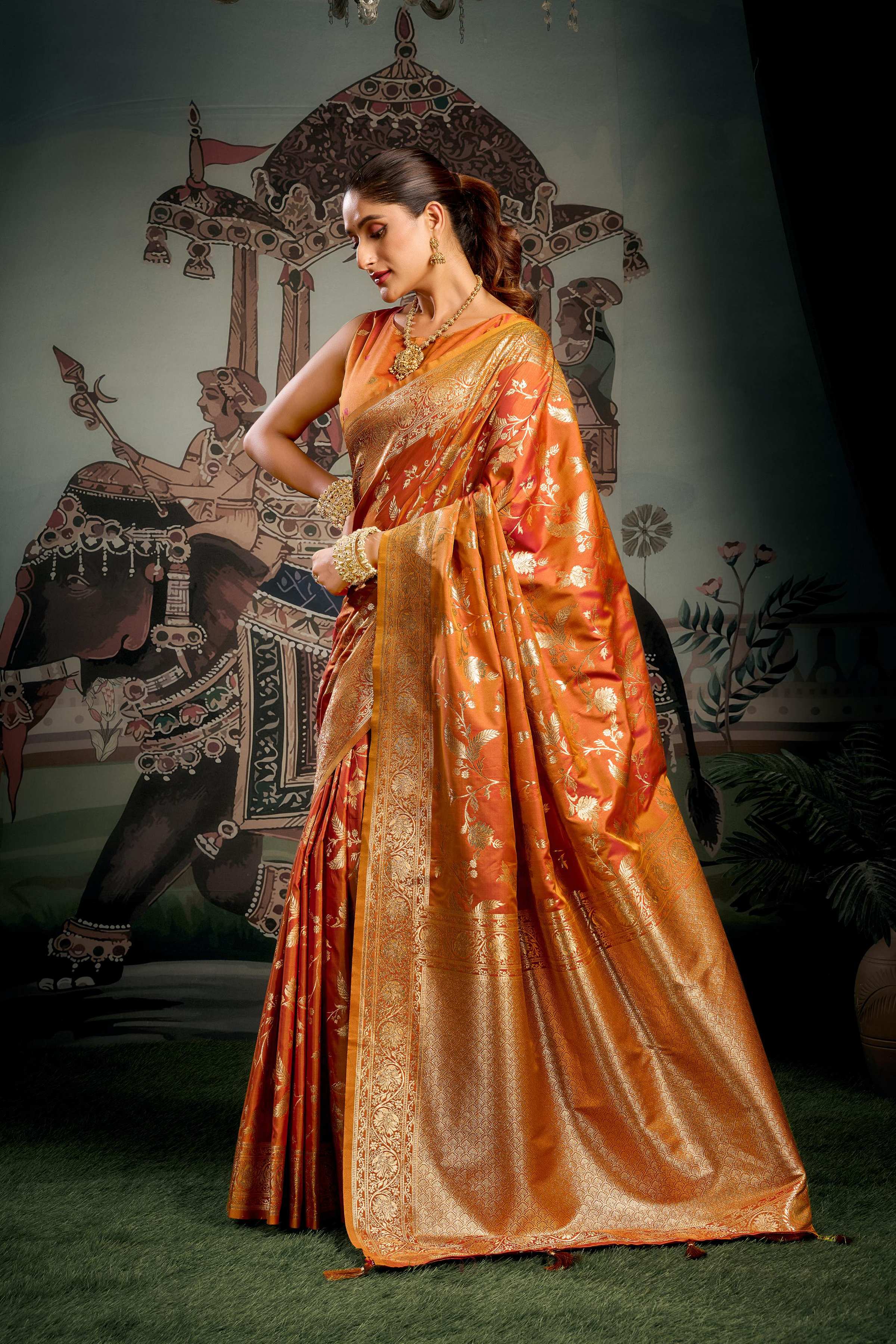 Jyoti Fashion Women's Orange Premium Soft Silk Zari Woven Saree with Blouse - Distacart