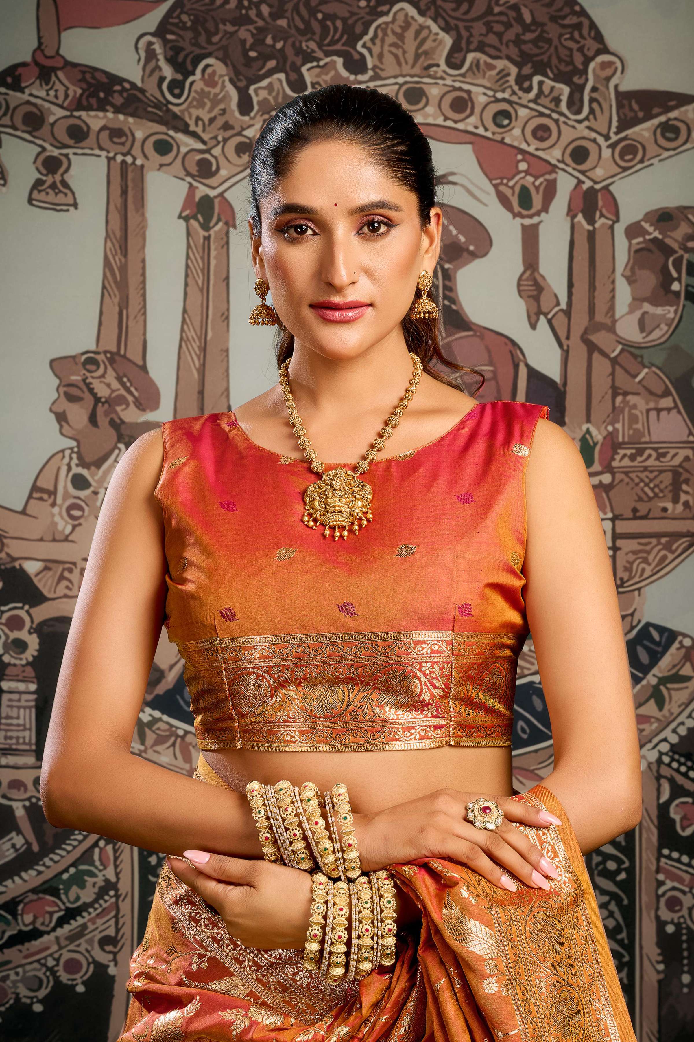 Jyoti Fashion Women's Orange Premium Soft Silk Zari Woven Saree with Blouse - Distacart