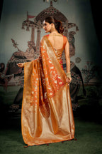 Jyoti Fashion Women's Orange Premium Soft Silk Zari Woven Saree with Blouse - Distacart