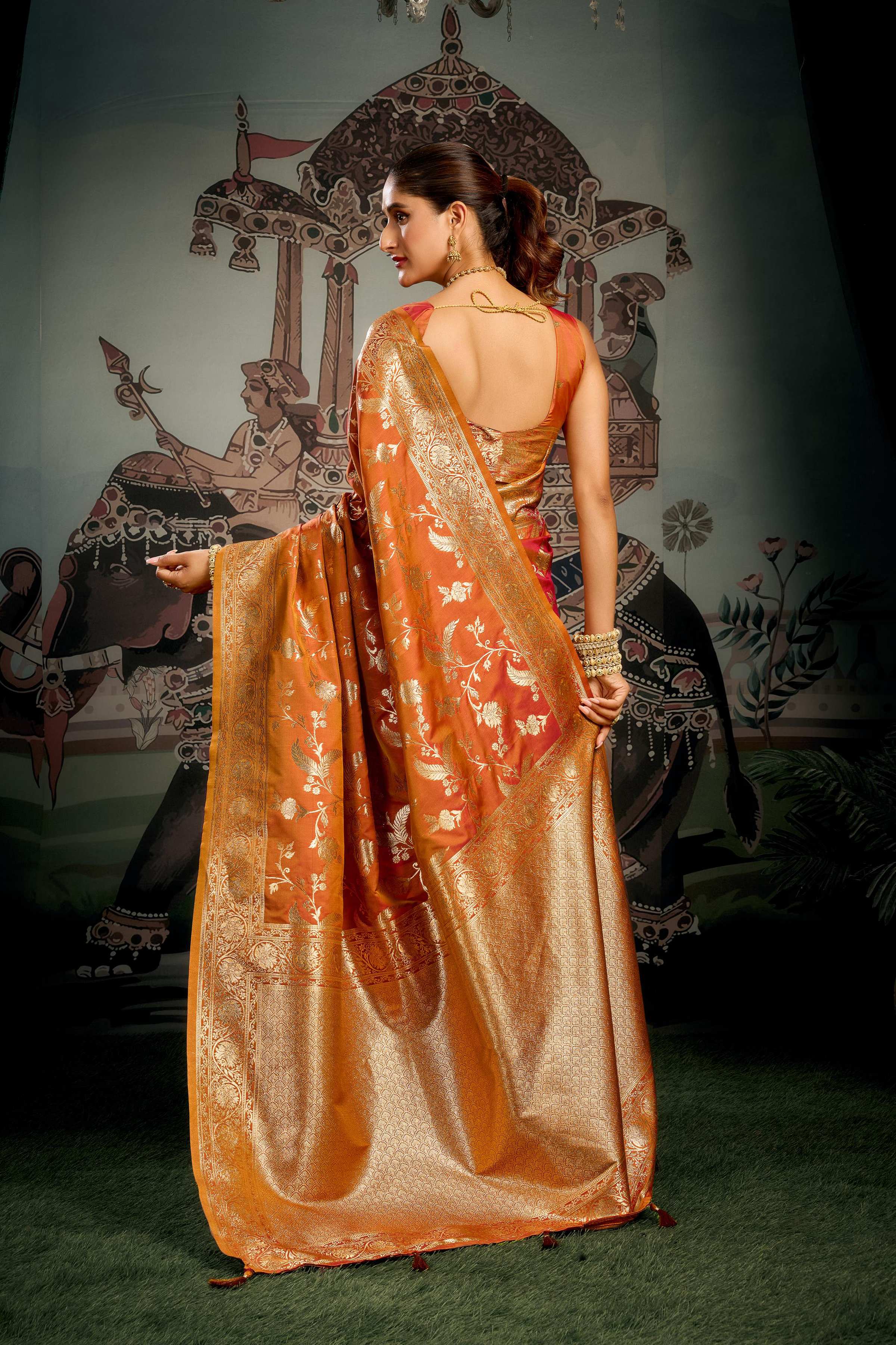 Jyoti Fashion Women's Orange Premium Soft Silk Zari Woven Saree with Blouse - Distacart