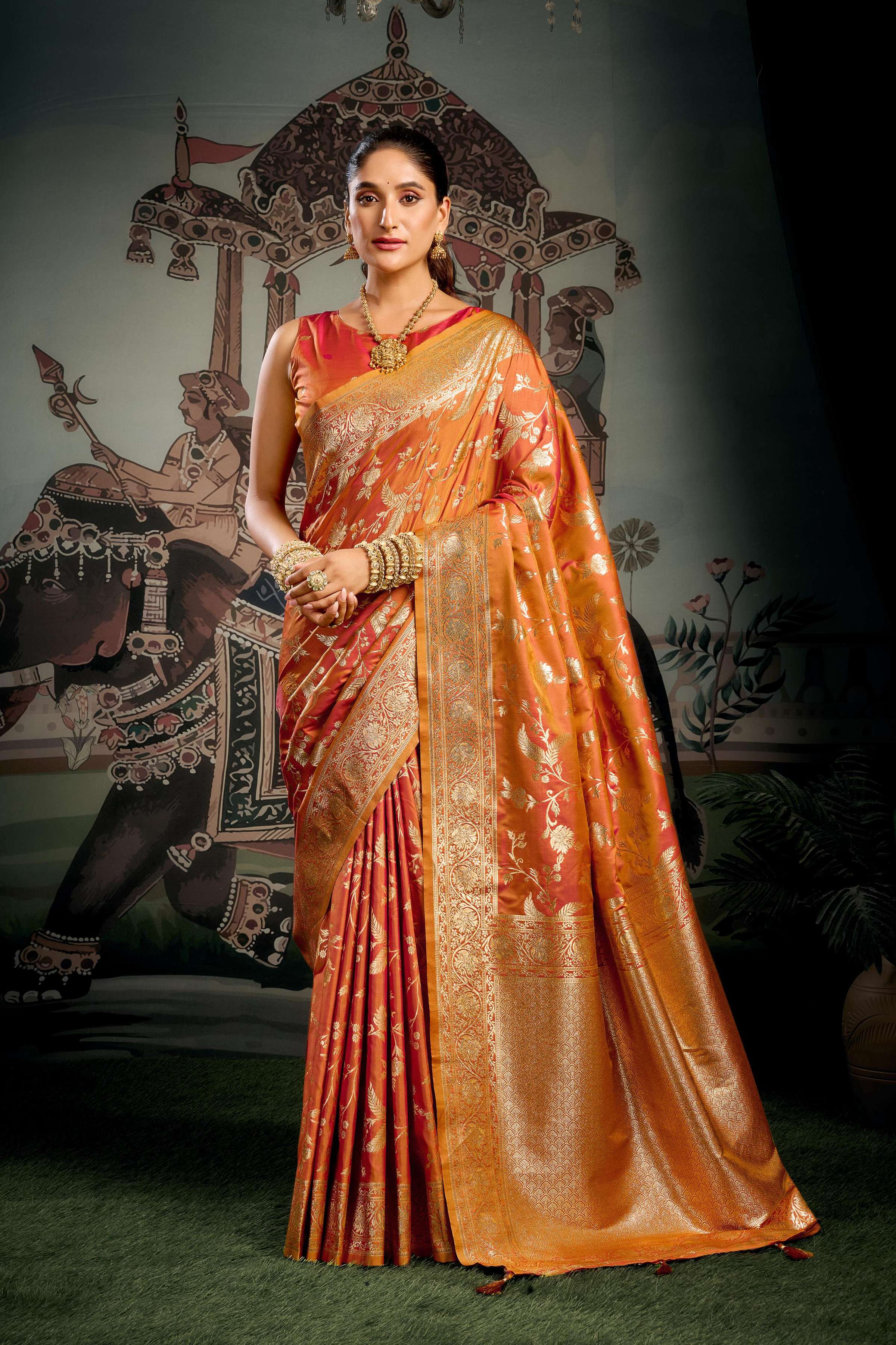 Jyoti Fashion Women's Orange Premium Soft Silk Zari Woven Saree with Blouse - Distacart