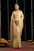Jyoti Fashion Women's Beige Soft Spun Cotton Zari Woven Saree with Blouse - Distacart