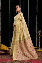 Jyoti Fashion Women's Beige Soft Spun Cotton Zari Woven Saree with Blouse - Distacart
