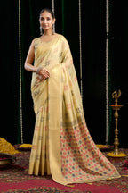 Jyoti Fashion Women's Beige Soft Spun Cotton Zari Woven Saree with Blouse - Distacart