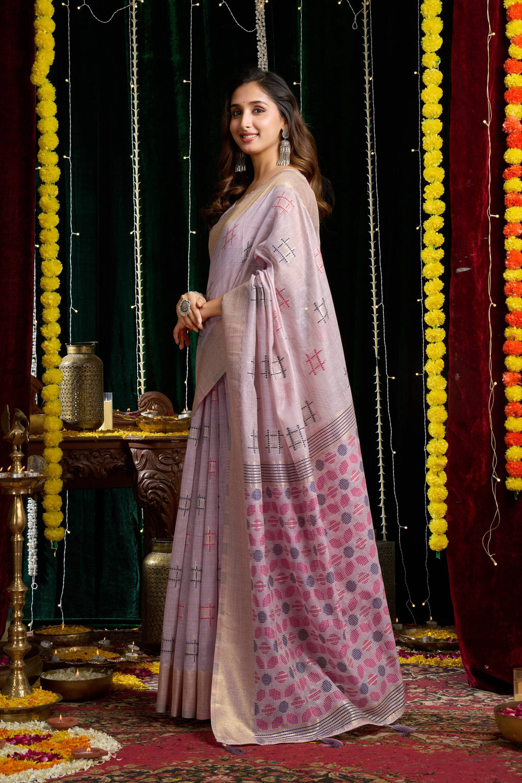 Jyoti Fashion Women's Purple Soft Spun Cotton Zari Woven Saree with Blouse - Distacart