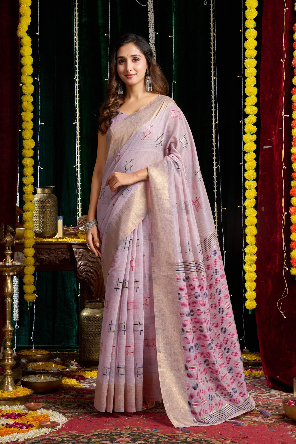 Jyoti Fashion Women's Purple Soft Spun Cotton Zari Woven Saree with Blouse - Distacart