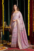 Jyoti Fashion Women's Purple Soft Spun Cotton Zari Woven Saree with Blouse - Distacart