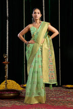 Jyoti Fashion Women's Green Soft Spun Cotton Zari Woven Saree with Blouse - Distacart
