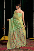 Jyoti Fashion Women's Green Soft Spun Cotton Zari Woven Saree with Blouse - Distacart
