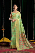 Jyoti Fashion Women's Green Soft Spun Cotton Zari Woven Saree with Blouse - Distacart