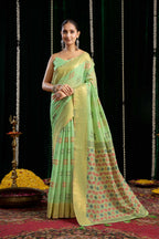 Jyoti Fashion Women's Green Soft Spun Cotton Zari Woven Saree with Blouse - Distacart