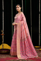 Jyoti Fashion Women's Pink Soft Spun Cotton Zari Woven Saree with Blouse - Distacart